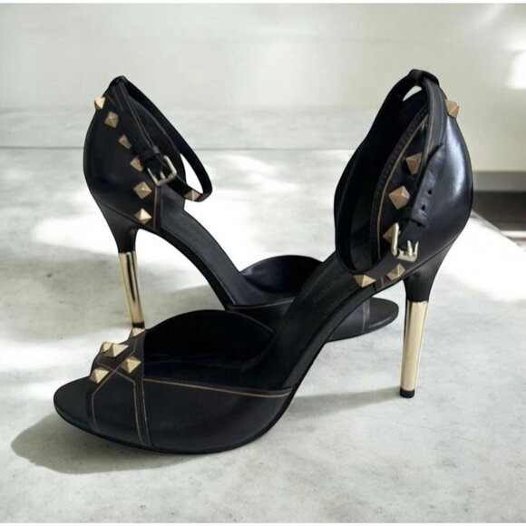 SIGERSON MORRISON Black Gold Leather Studded Heels Size 10 - Picture 1 of 7